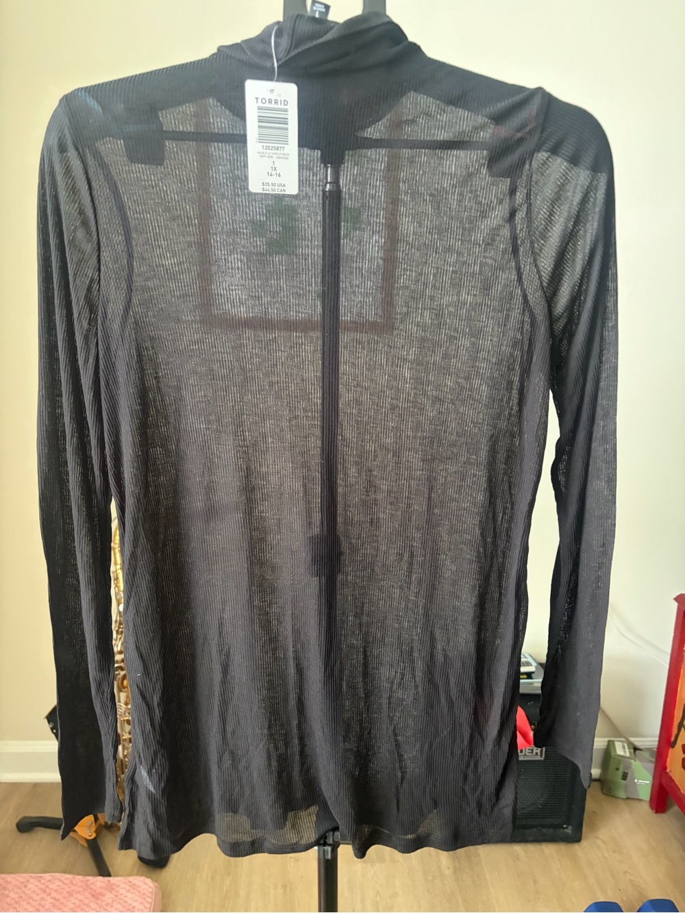 Torrid Black Sheer Ribbed Long Sleeve Turtleneck Size 1X NWT